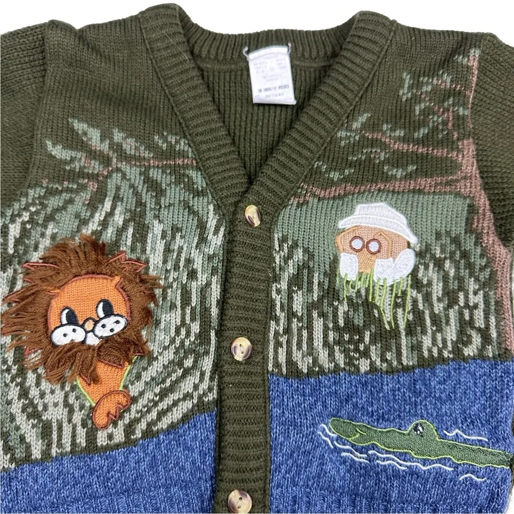 Vintage 80s Togs Acrylic Knit Safari VNeck Eclectic Grandpa Cardigan Sweater 18M